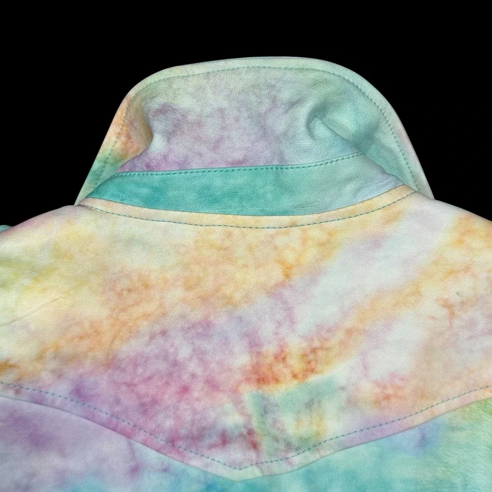 Blank NYC Girls Pastel Tie Dye Faux Leather Moto Jacket Zip Front Size 12 Large
